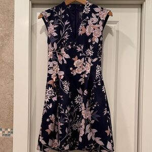 Vince Fit & Flare Navy and Pink Floral Dress